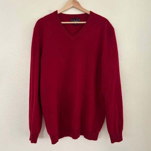 Club Room Sweater VNeck Cashmere Mens SZL Red Pullover Classic Preppy - Picture 1 of 8